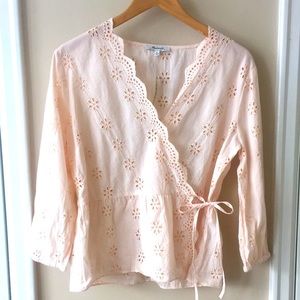 Madewell Scalloped Eyelet Wrap Blouse in Blush Pink